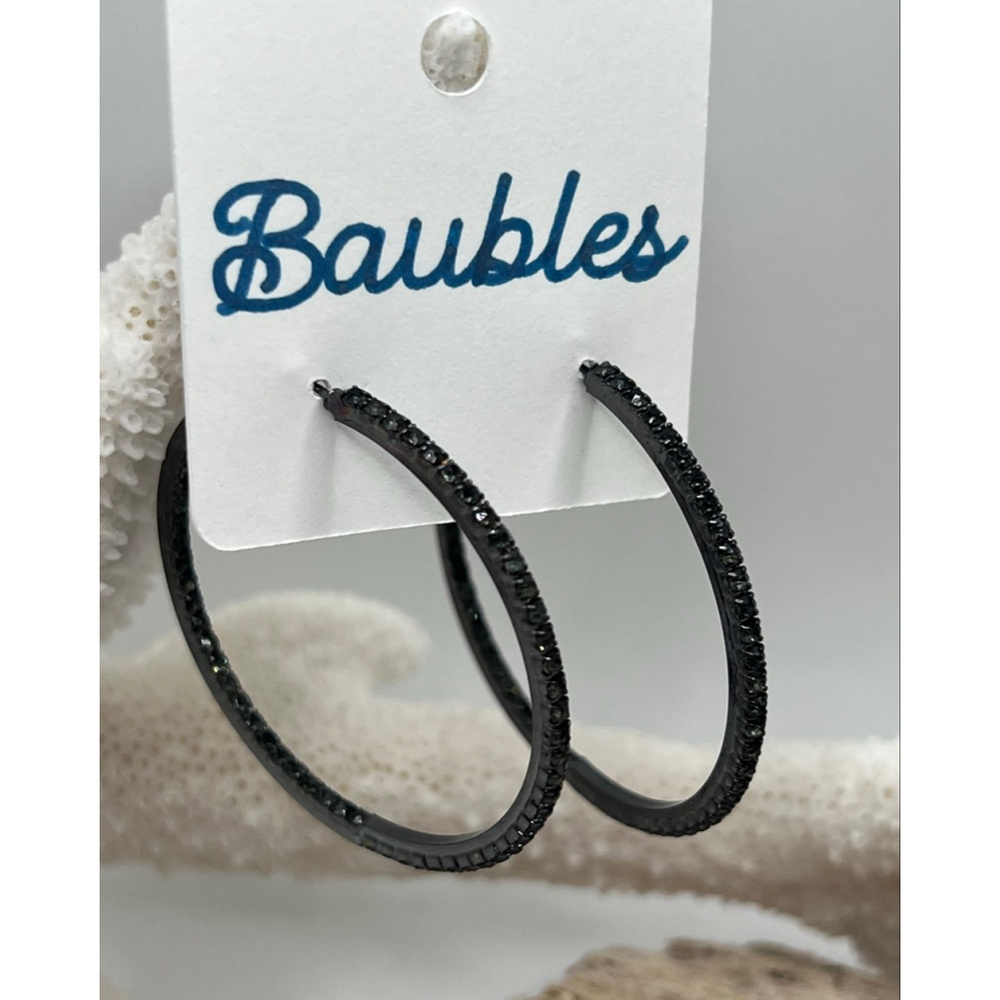 Baubles Silver Black Austrian Crystals Hoop Earrings - Picture 5 of 5